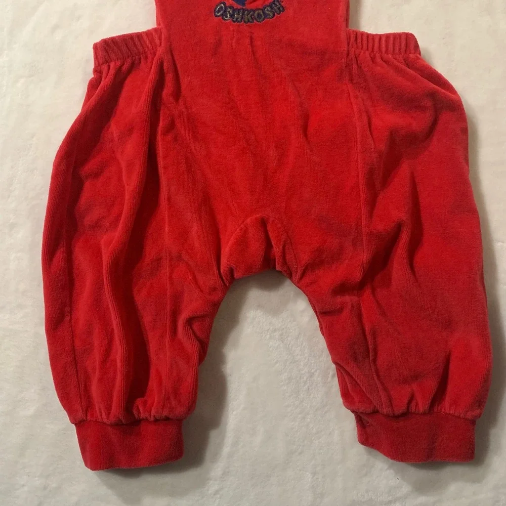 OshKosh B'gosh Red Velour Drummer Boy Embroidered Overalls Christmas Holiday 12m